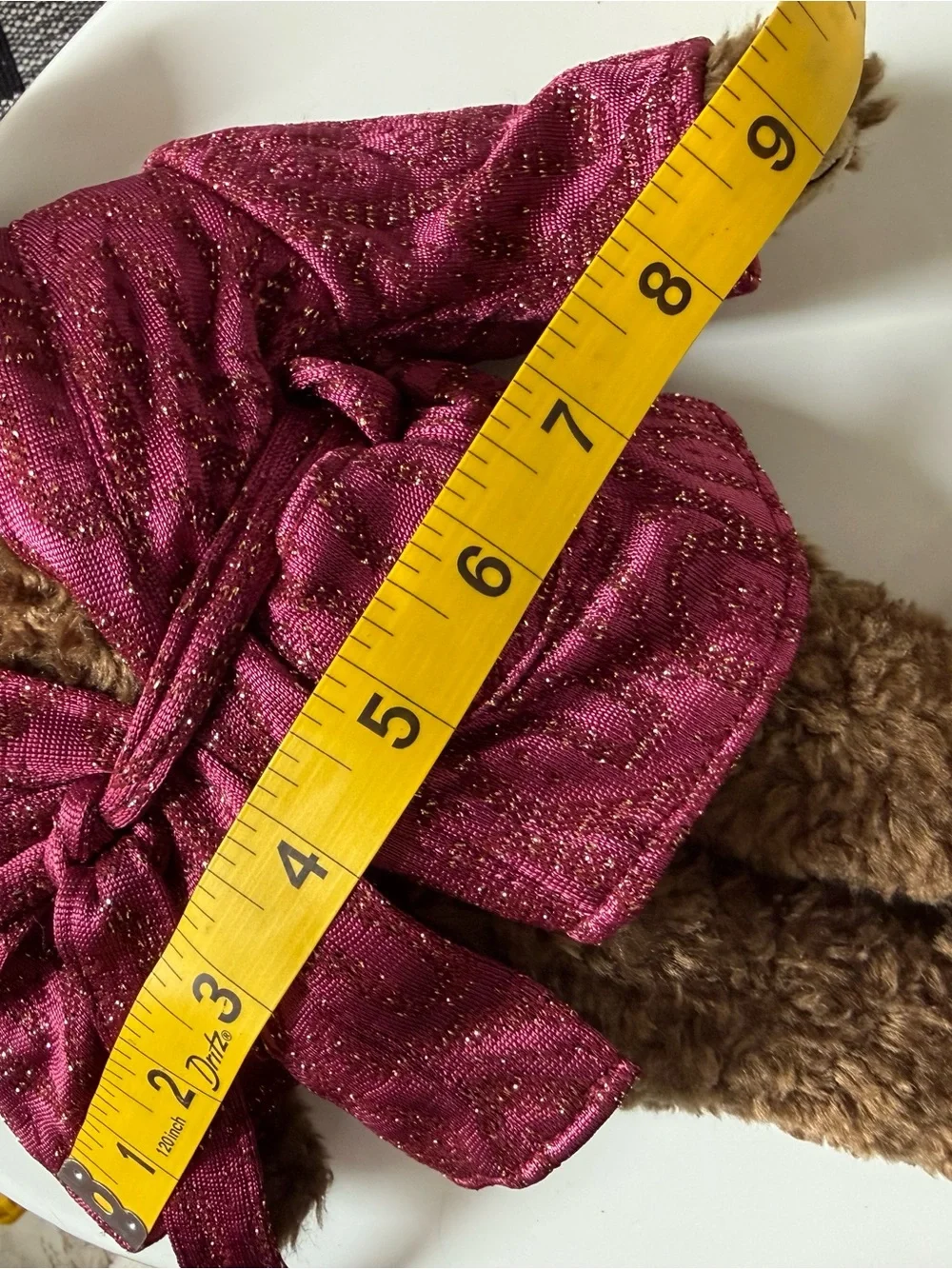 Ty Brown Plush Bear in Sparkling Magenta Robe